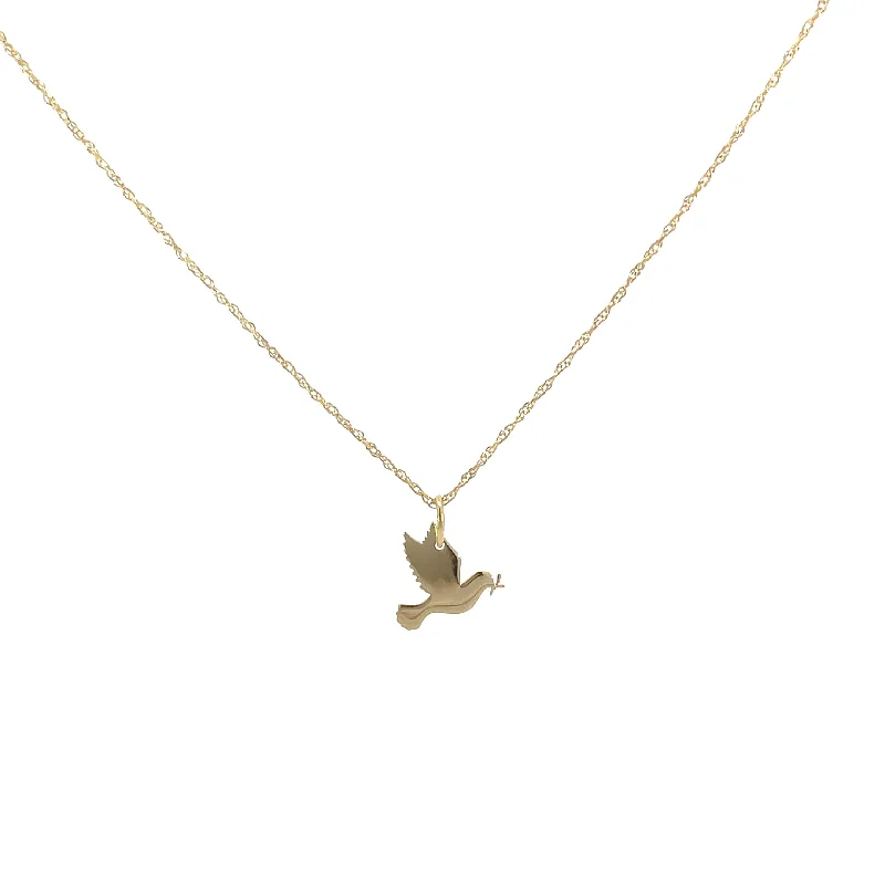 boho bar pendant necklace -14 Karat Yellow Gold Dove Necklace