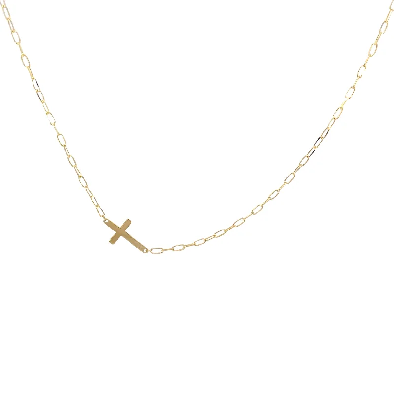 boho crystal pendant necklace silver -14 Karat Yellow Gold Paperclip Cross Necklace