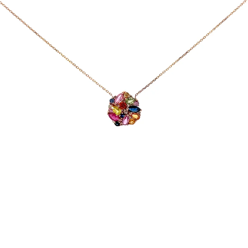 custom gemstone heart necklace -14K Rose Gold Sapphire Cluster Pendant Necklace