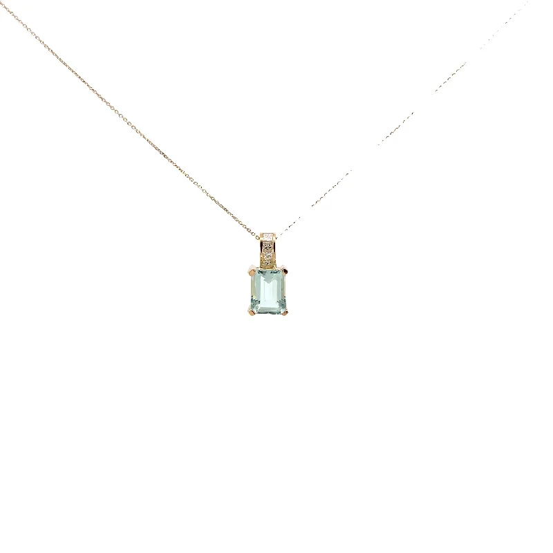 custom name pendant necklace gold -14K Yellow Gold Aquamarine Diamond Pendant