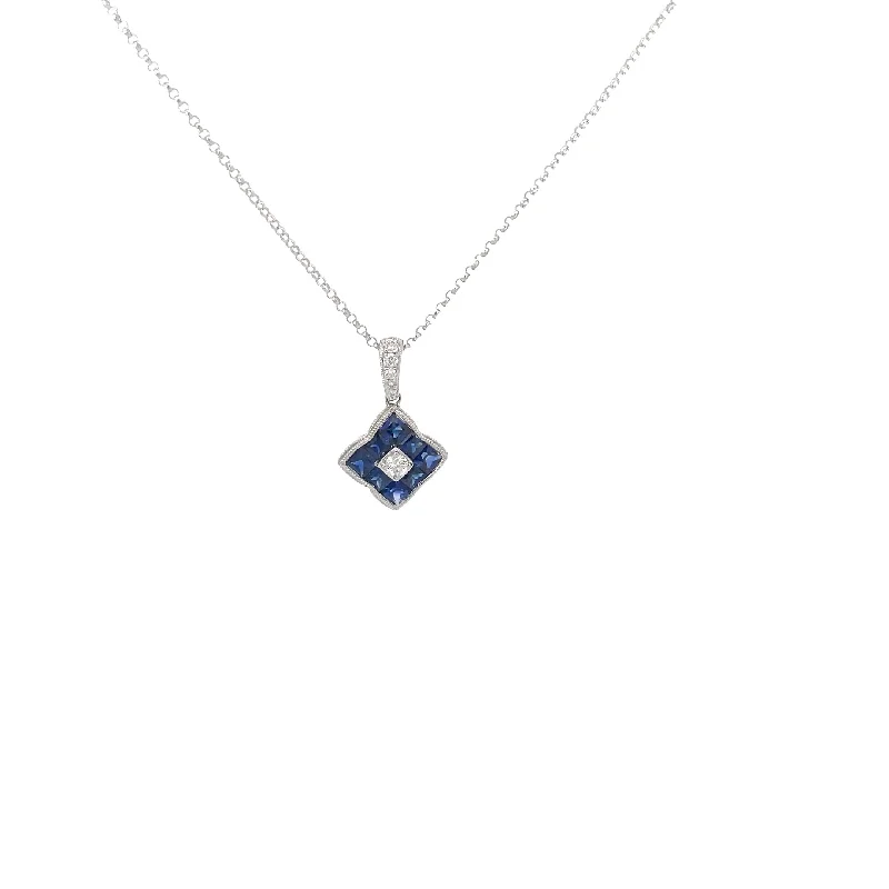 women’s personalized pendant necklace -18 Karat White Gold Diamond Sapphire Necklace