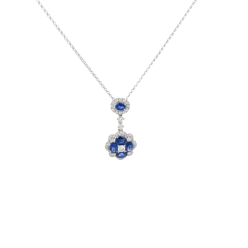 moon and stars pendant necklace silver -18 Karat White Gold Sapphire Diamond Necklace