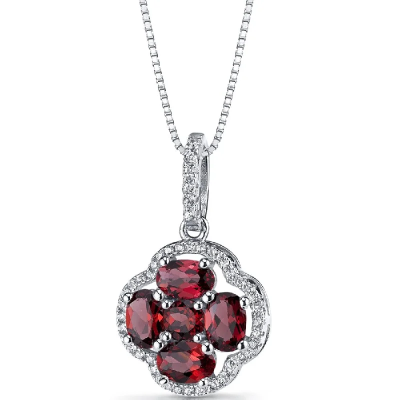 silver pendant necklace with charm -2 ct Garnet Pendant in Sterling Silver