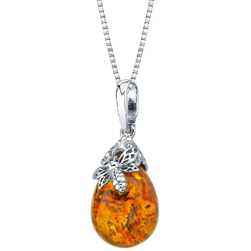 luxury pendant necklace for brides -Amber Bee Pendant in Sterling Silver