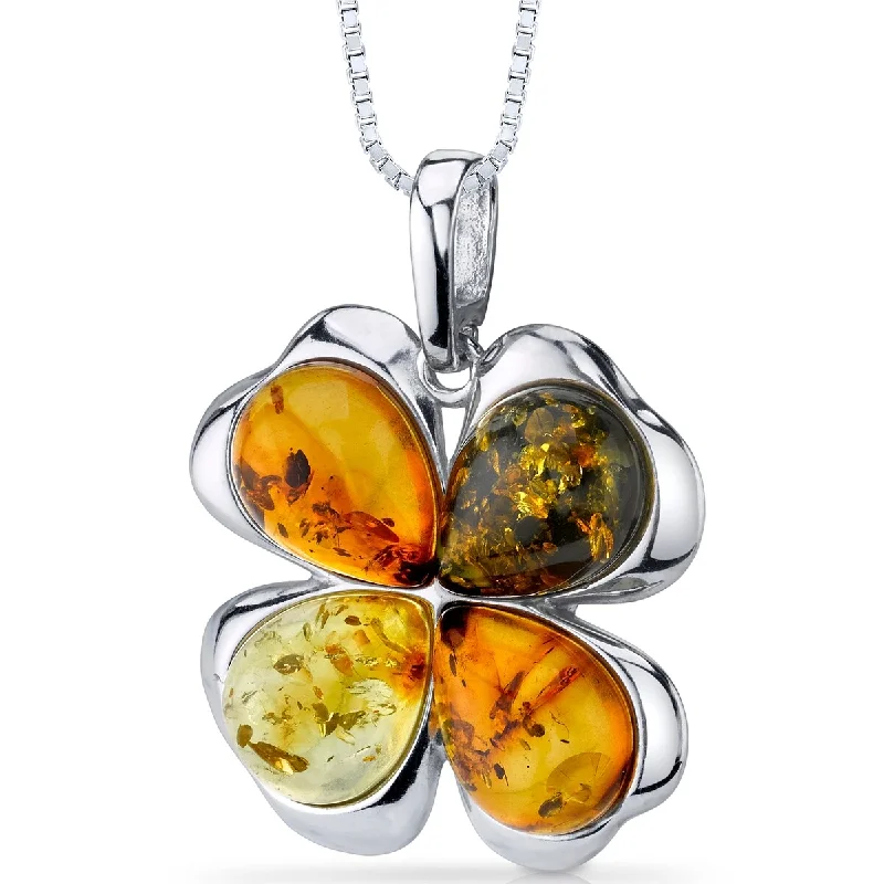 gold pendant necklace for men -Amber Clover Pendant in Sterling Silver