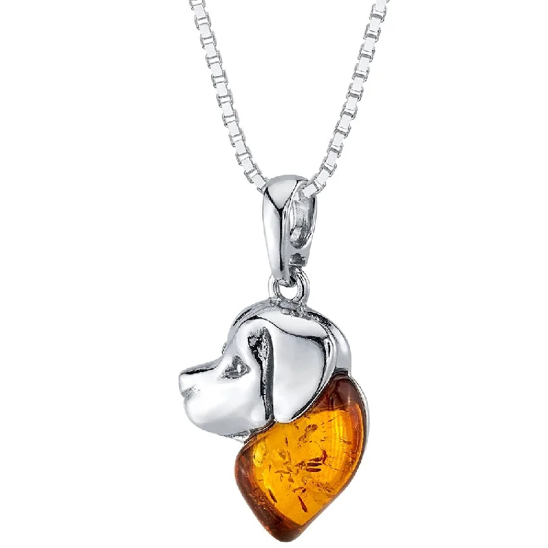 personalized infinity necklace for women -Amber Dog Charm Pendant in Sterling Silver