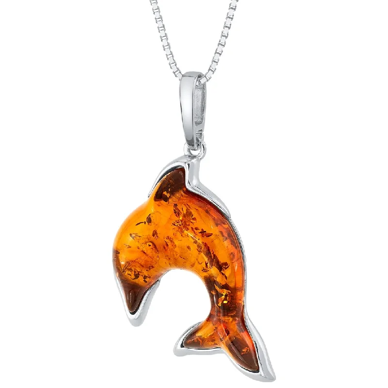 personalized message pendant necklace -Amber Dolphin Pendant in Sterling Silver