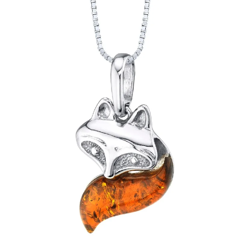 trendy gold pendant necklace for women -Amber Fox Pendant in Sterling Silver