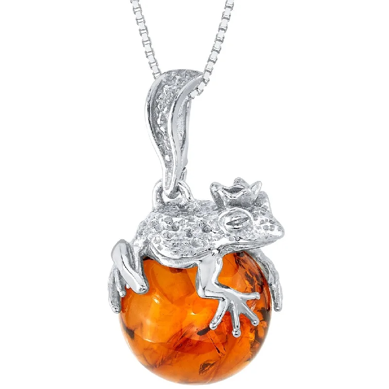 personalized circle pendant necklace -Amber Frog Animal Pendant in Sterling Silver