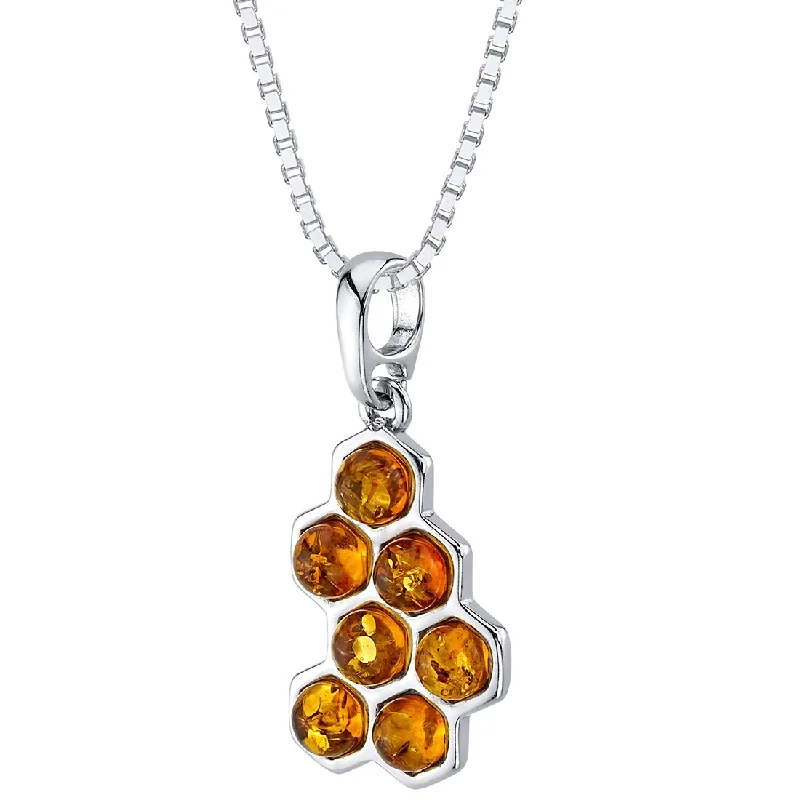 personalized photo pendant necklace silver -Amber Honeycomb Pendant in Sterling Silver