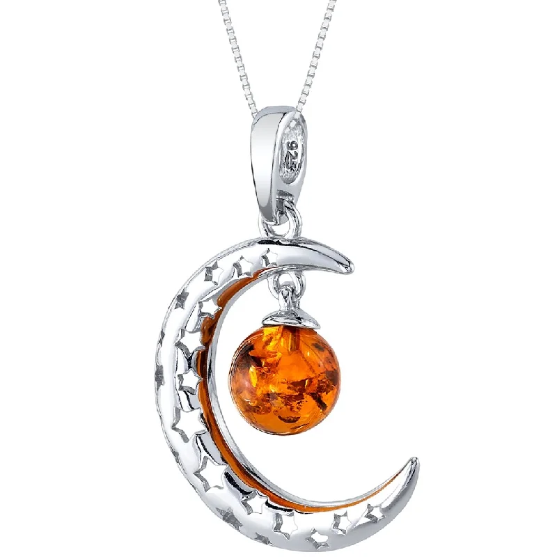 women’s personalized charm pendant -Amber Moon Star Pendant in Sterling Silver