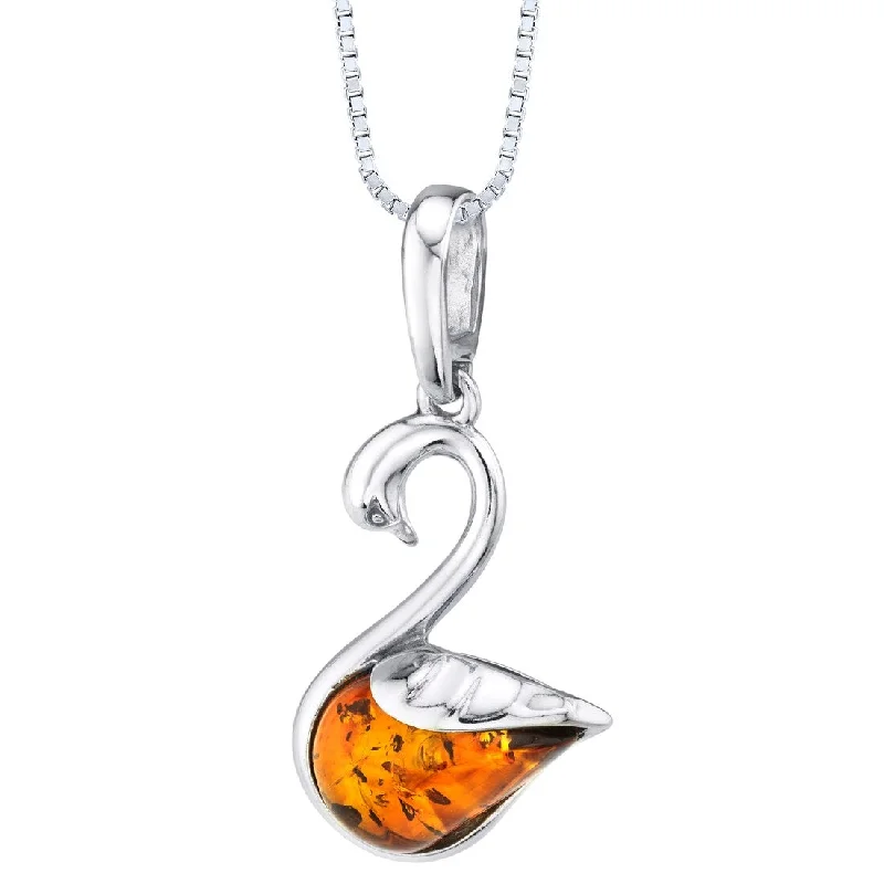 silver bar pendant necklace with initial -Amber Swan Pendant in Sterling Silver