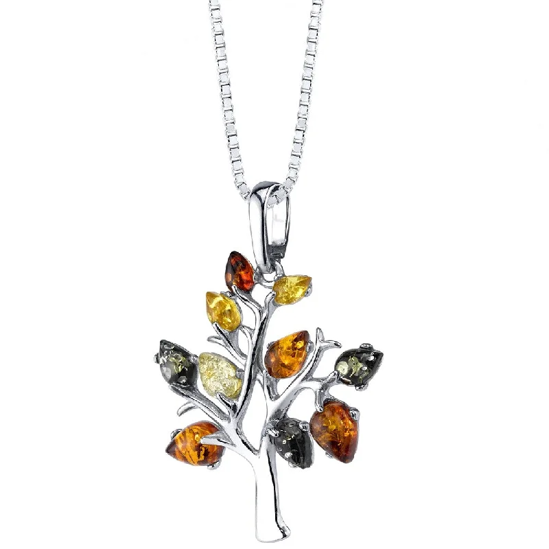 custom gemstone pendant necklace silver -Amber Tree Pendant in Sterling Silver