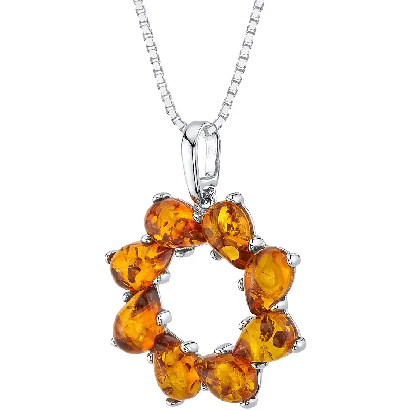 women’s personalized pendant necklace -Amber Wreath Pendant in Sterling Silver