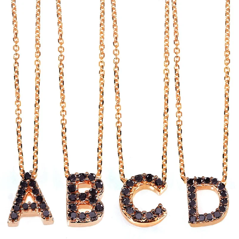 diamond pendant necklace for women -Annello by Kobelli Rose Gold Black Diamond Accent Mini Initial Letter Necklace