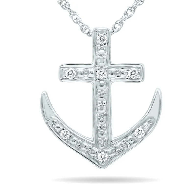 personalized message pendant necklace -Diamond Anchor Pendant in .925 Sterling Silver