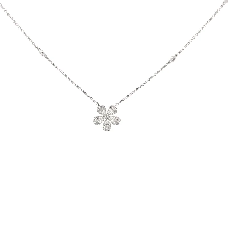 silver choker necklace pendant -Diamond Flower Pendant Station Necklace