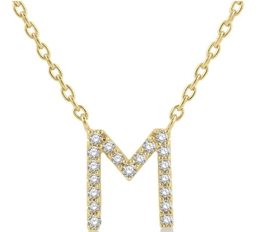 simple bar necklace pendant gold -Diamond Initial 'M' Necklace