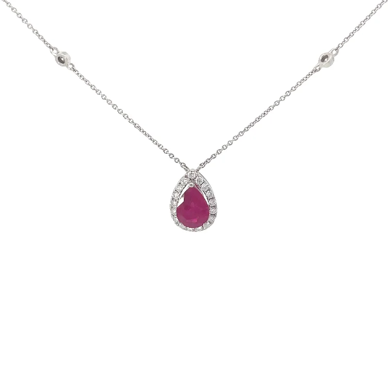 custom silver pendant necklace for mom -Diamond Ruby Halo Pendant Necklace