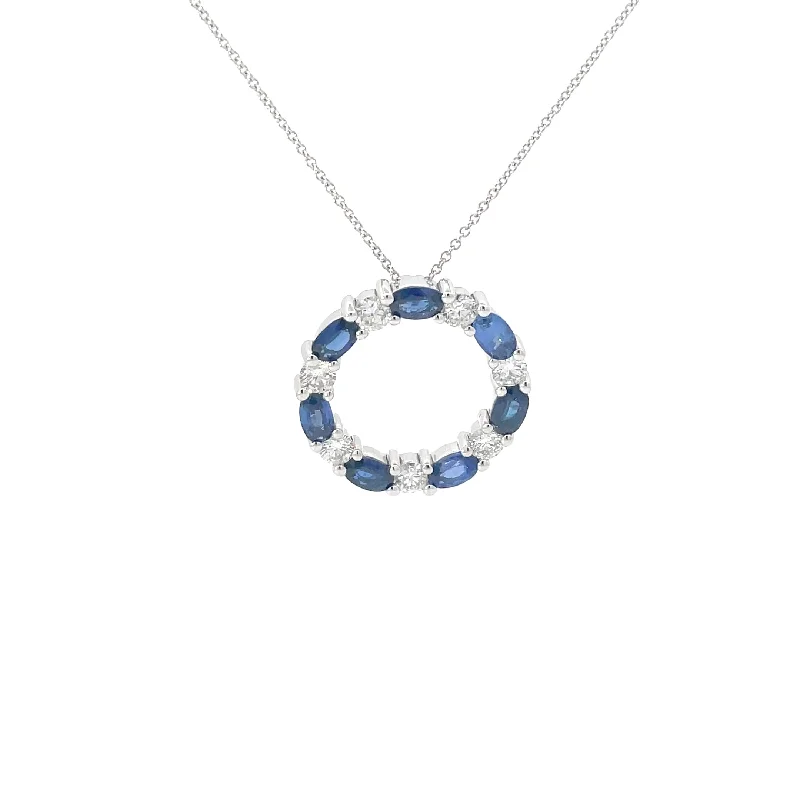 custom moon pendant necklace silver -Diamond Sapphire Circle Pendant Necklace