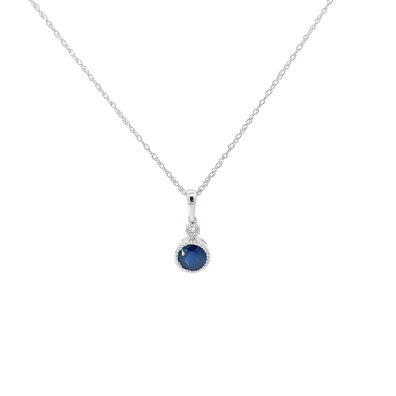 boho pendant necklace with gemstone -Diamond Sapphire Drop Pendant Necklace