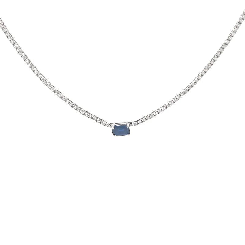 women’s engraved pendant necklace -Diamond Sapphire Tennis Necklace