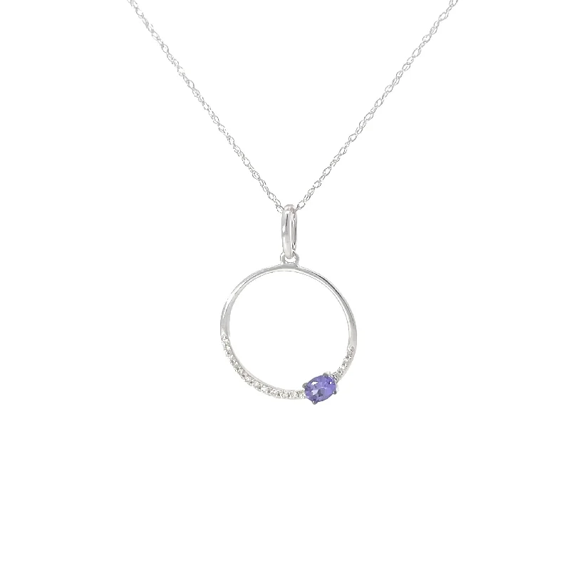 custom love heart pendant necklace -Diamond Tanzanite Circle Pendant Necklace