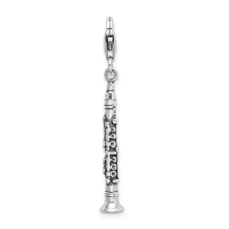 silver pendant necklace with moonstone -Diamond2Deal 925 Sterling Silver 3-D Antiqued Clarinet Pendant (L- 46 mm, W- 5 mm)