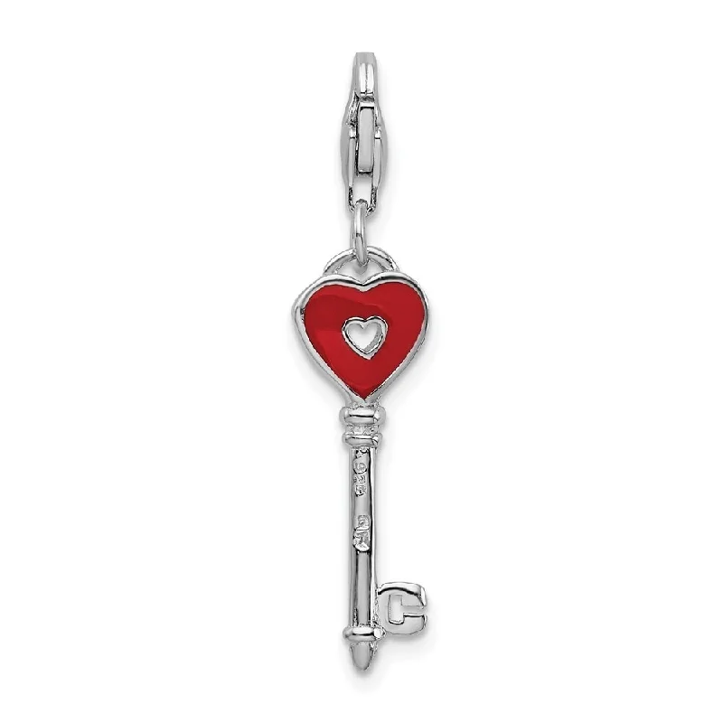 vintage bar pendant necklace silver -Diamond2Deal 925 Sterling Silver Amore La Vita Rhodium-plated Enameled Heart Key Charm and Pendant