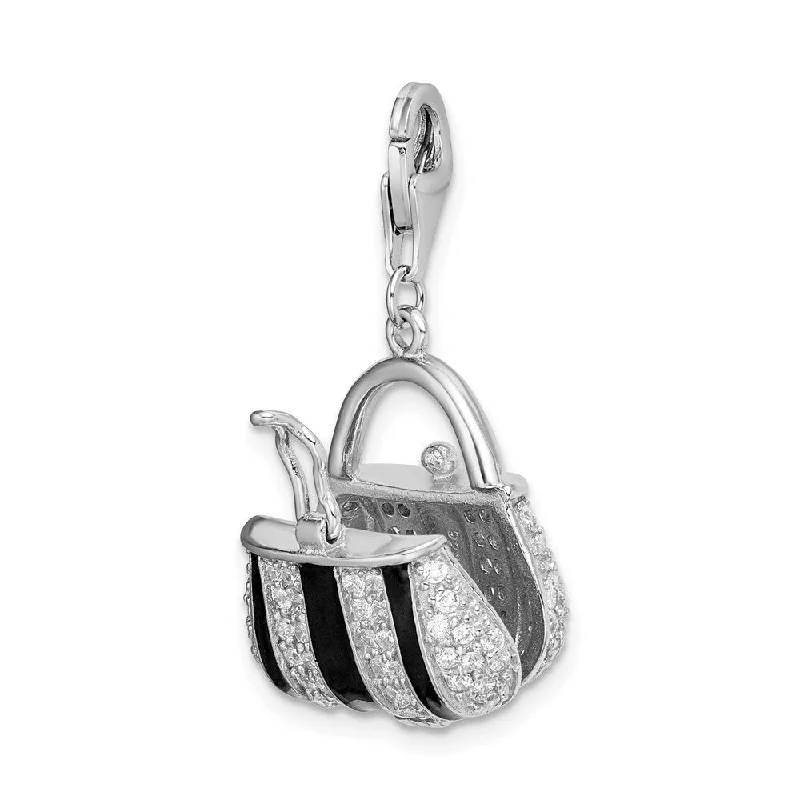 personalized heart pendant necklace -Diamond2Deal 925 Sterling Silver Black Enameled CZ Handbag Pendant (L- 21 mm, W- 17 mm)