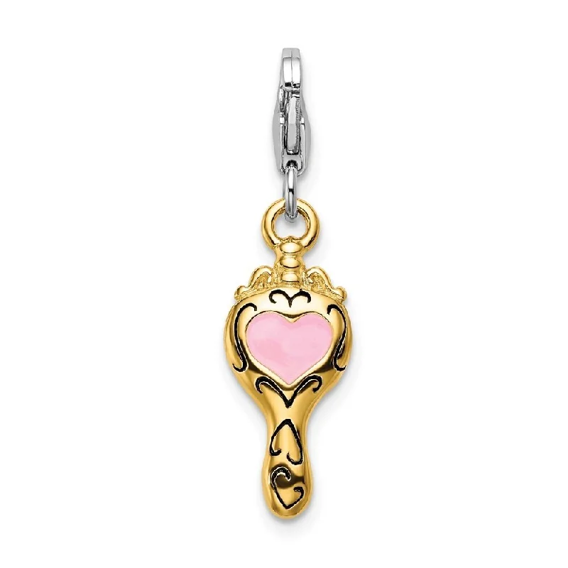 dainty pendant necklace with crystal -Diamond2Deal 925 Sterling Silver Enameled 3-D Gold Plated Heart Mirror Pendant (L- 18 mm, W- 9 mm)