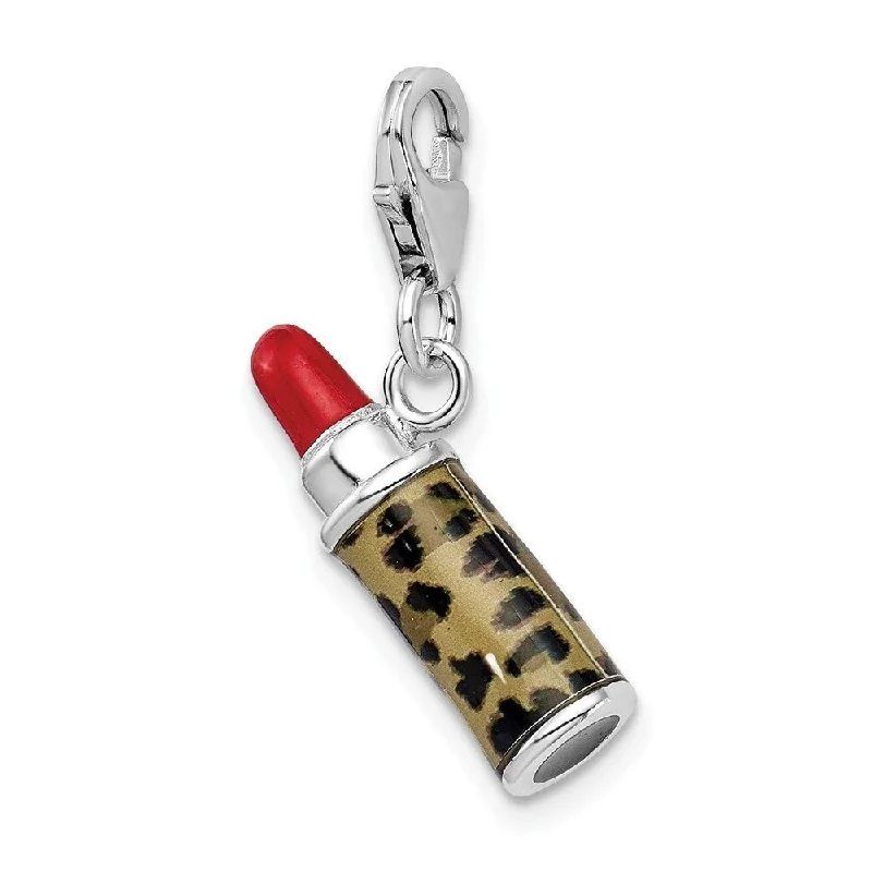 gold pendant necklace with heart -Diamond2Deal 925 Sterling Silver Enameled 3-D Leopard Lipstick Pendant (L- 26 mm, W- 15 mm)