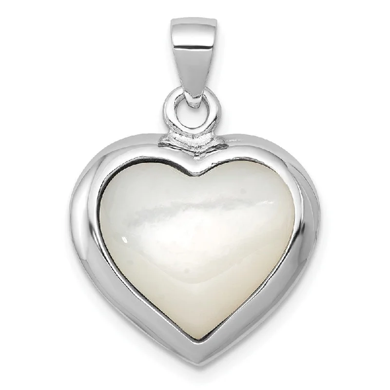 elegant gemstone pendant necklace silver -Diamond2Deal 925 Sterling Silver Onyx and Mother Of Pearl Reversible Heart Pendant