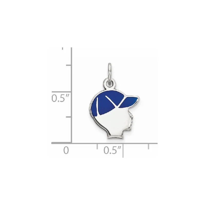 dainty silver bar pendant necklace -Diamond2Deal 925 Sterling Silver Rhod-plate Blue Enamel Right Facing Boy Head Disc Charm