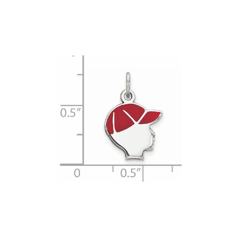 simple bar pendant necklace silver -Diamond2Deal 925 Sterling Silver Rhod-plate Red Enamel Right Facing Boy Head Disc Charm