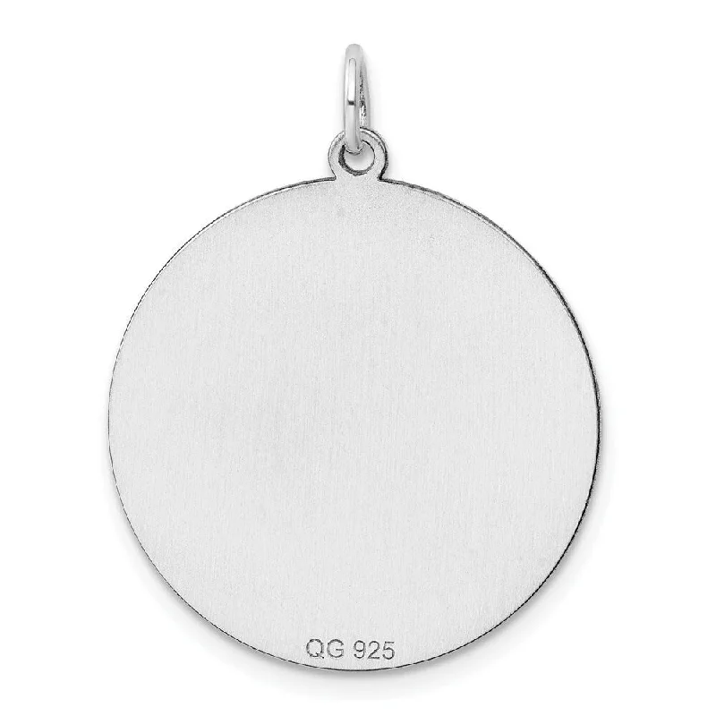 silver initial pendant necklace -Diamond2Deal 925 Sterling Silver Rhod-Plated Engraveable Polish Front Satin Back Disc Pendant (L- 32 mm, W- 26 mm)