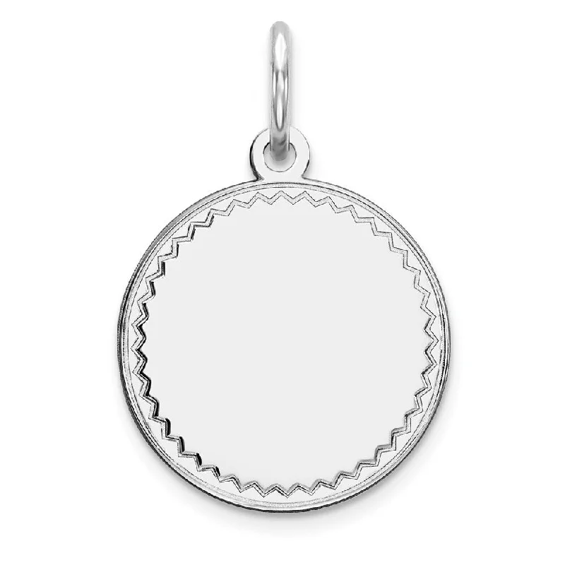 moonstone pendant necklace silver -Diamond2Deal 925 Sterling Silver Rhod-Plated Engraveable Round Polished Front Satin Back Disc Pendant (L- 20 mm, W- 13 mm)