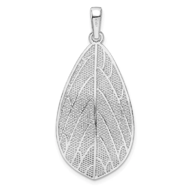 gold bar pendant necklace with name -Diamond2Deal 925 Sterling Silver Rhodium-plated and Diamond Cut Leaf Pendant (L-38.75mm, W-19mm)