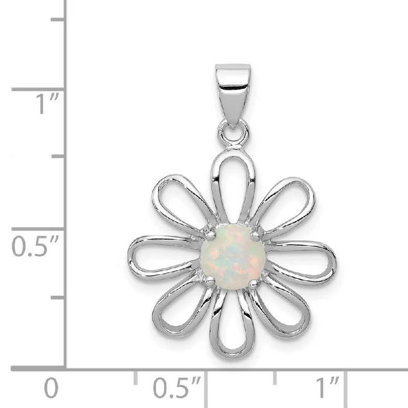 custom love heart pendant necklace -Diamond2Deal 925 Sterling Silver rhodium Plated Created Opal Daisy Slide