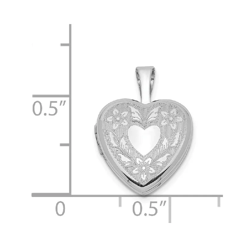 personalized circle pendant necklace -Diamond2Deal 925 Sterling Silver Rhodium-plated Floral Heart Wings 12mm Heart Locket