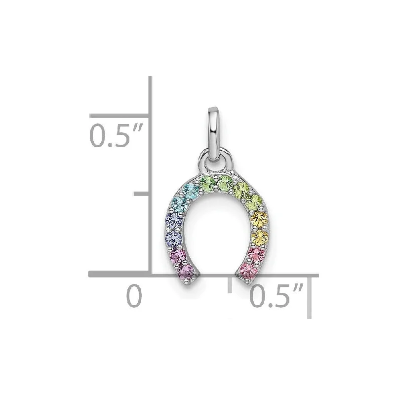 personalized family pendant necklace -Diamond2Deal 925 Sterling Silver Rhodium-plated Rainbow Nano Crystal Horseshoe Pendant (L-13.94mm, W-8.1mm)