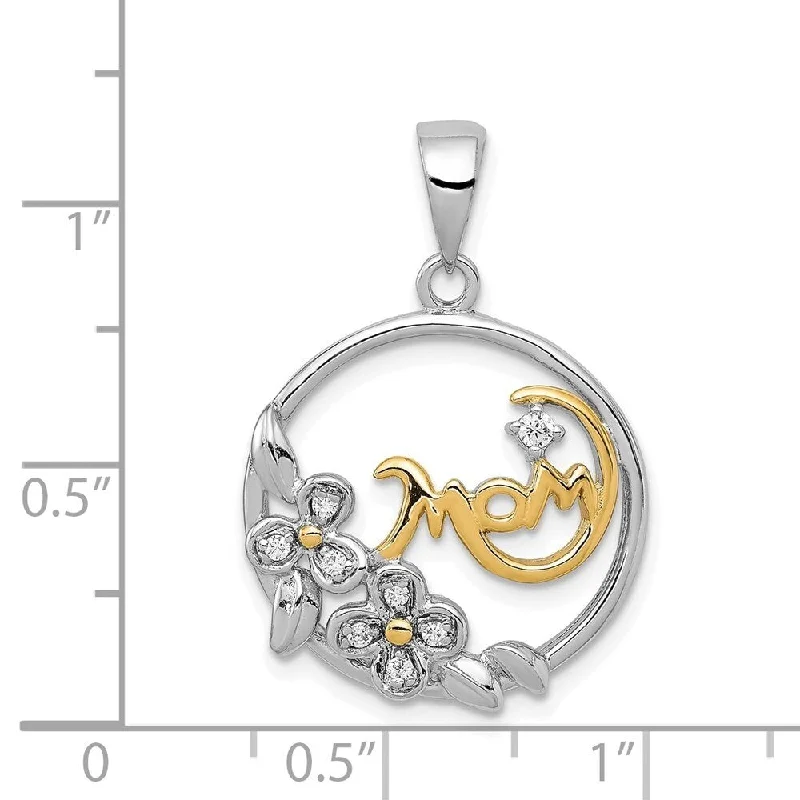 geometric heart pendant necklace -Diamond2Deal 925 Sterling Silver Vermeil CZ Mom Pendant (L- 20 mm, W- 20 mm)