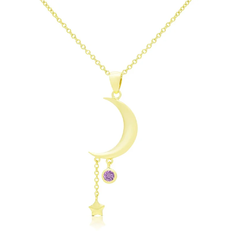 unique silver pendant necklace -Dolce Giavonna Gold Over Silver Gemstone Moon and Dangling Star Necklace