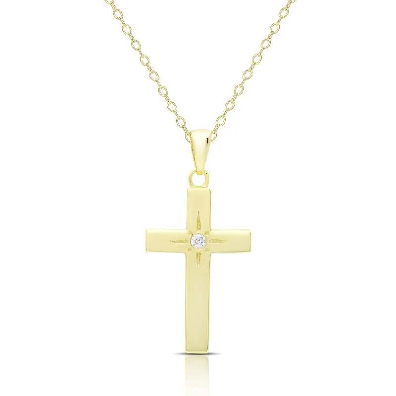 women’s custom bar pendant necklace -Dolce Giavonna Gold Over Silver Or Sterling Silver Cubic Zirconia Cross Necklace