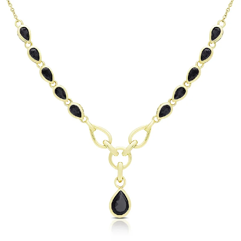 celestial moonstone pendant necklace gold -Dolce Giavonna Gold Over Silver Sapphire Teardrop Necklace