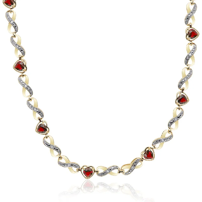 custom gemstone heart pendant necklace -Dolce Giavonna Gold Overlay 1/4ct TDW Diamond Garnet Infinity Heart Necklace (I-J, I2-I3) - Red/Yellow