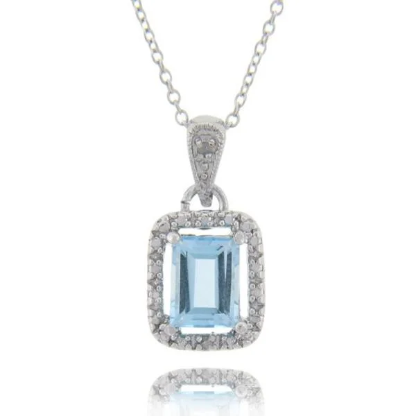 elegant gold bar pendant necklace -Dolce Giavonna Sterling Silver Blue Topaz and Diamond Accent Necklace with Gift Box