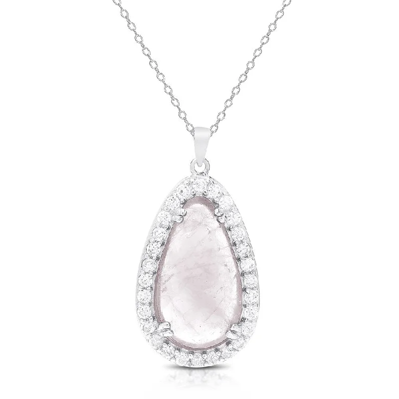 dainty pendant necklace with pearl -Dolce Giavonna Sterling Silver Gemstone and Cubic Zirconia Teardrop Necklace