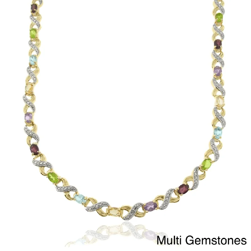 long silver pendant necklace with charm -Dolce Giavonna Two-tone Silver Multi-gemstone and Diamond Accent Oval 'XO' Link Necklace