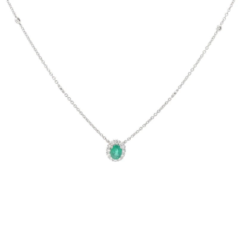 luxury pendant necklace for brides -Emerald Diamond Halo Pendant Necklace